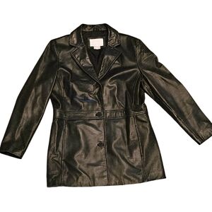 Nine West Black Leather Coat Jacket Large Vintage